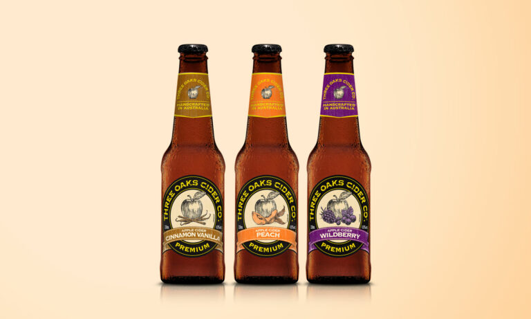 three-oaks-cider-premium-brand-label-package-design-illustration